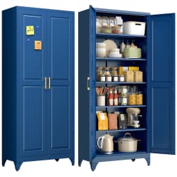 Polup 75" Pantry Cabinet with 5 Adjustable Shelving Tall Metal Storage Cabinet Blue Modern Kitchen Cabinet for Kitchen