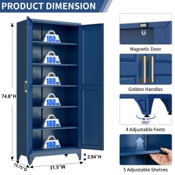 Polup 75" Pantry Cabinet with 5 Adjustable Shelving Tall Metal Storage Cabinet Blue Modern Kitchen Cabinet for Kitchen