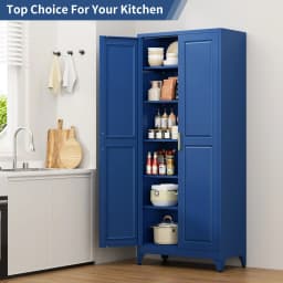 Polup 75" Pantry Cabinet with 5 Adjustable Shelving Tall Metal Storage Cabinet Blue Modern Kitchen Cabinet for Kitchen