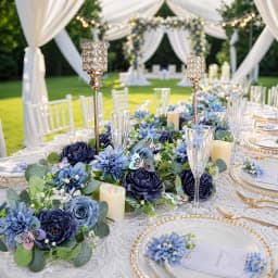 2-Pack Artificial Eucalyptus Navy Blue Rose Garland with 3D Silver Butterflies, 180cm Silk Plastic Floral Vine Realistic Greenery Swag for Wedding Arch Rustic Party Home Table Décor