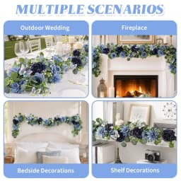 2-Pack Artificial Eucalyptus Navy Blue Rose Garland with 3D Silver Butterflies, 180cm Silk Plastic Floral Vine Realistic Greenery Swag for Wedding Arch Rustic Party Home Table Décor