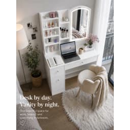 Modern White Vanity Desk with LED Lighted Mirror, Makeup Dressing Table with Storage Shelves and Drawers, Elegant Beauty Station Furniture for Women Girls Bedroom