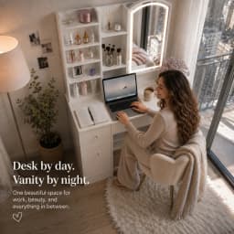 Modern White Vanity Desk with LED Lighted Mirror, Makeup Dressing Table with Storage Shelves and Drawers, Elegant Beauty Station Furniture for Women Girls Bedroom