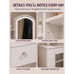 Modern White Vanity Desk with LED Lighted Mirror, Makeup Dressing Table with Storage Shelves and Drawers, Elegant Beauty Station Furniture for Women Girls Bedroom