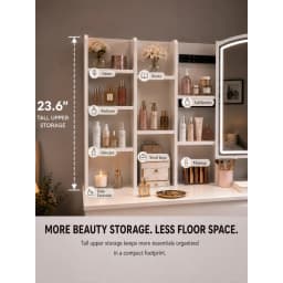 Modern White Vanity Desk with LED Lighted Mirror, Makeup Dressing Table with Storage Shelves and Drawers, Elegant Beauty Station Furniture for Women Girls Bedroom
