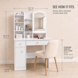 Modern White Vanity Desk with LED Lighted Mirror, Makeup Dressing Table with Storage Shelves and Drawers, Elegant Beauty Station Furniture for Women Girls Bedroom