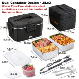 100W Electric Heated Lunch Box, Stainless‑Steel Food Container, Portable Car‑Home Dual‑Use Food Warmer with Insulated Carry Bag for Office, Travel, Road Trip