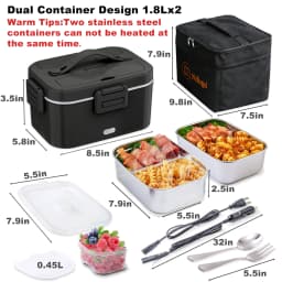 100W Electric Heated Lunch Box, Stainless‑Steel Food Container, Portable Car‑Home Dual‑Use Food Warmer with Insulated Carry Bag for Office, Travel, Road Trip