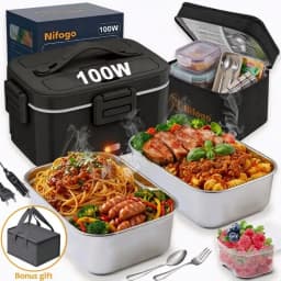 100W Electric Heated Lunch Box, Stainless‑Steel Food Container, Portable Car‑Home Dual‑Use Food Warmer with Insulated Carry Bag for Office, Travel, Road Trip