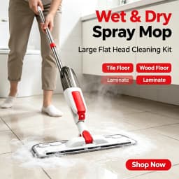 Large Panel Spray Flat Mop with One-button Water Spray, Wet & Dry Dual Use, 360° Rotatable Mop Head for High-efficiency Large-area Cleaning, lightweight Labor-saving Floor Cleaner, Suitable for Tile, Wood, Marble and All Hard Floors. Home Cleaning Kit Inc