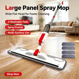 Large Panel Spray Flat Mop with One-button Water Spray, Wet & Dry Dual Use, 360° Rotatable Mop Head for High-efficiency Large-area Cleaning, lightweight Labor-saving Floor Cleaner, Suitable for Tile, Wood, Marble and All Hard Floors. Home Cleaning Kit Inc