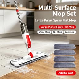 Large Panel Spray Flat Mop with One-button Water Spray, Wet & Dry Dual Use, 360° Rotatable Mop Head for High-efficiency Large-area Cleaning, lightweight Labor-saving Floor Cleaner, Suitable for Tile, Wood, Marble and All Hard Floors. Home Cleaning Kit Inc