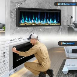 42 inch embedded/wall mounted electric fireplace with 750W/1500W two-stage heating 12 colors flame 0.5-9 hours timer with remote control black