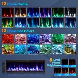 42 inch embedded/wall mounted electric fireplace with 750W/1500W two-stage heating 12 colors flame 0.5-9 hours timer with remote control black
