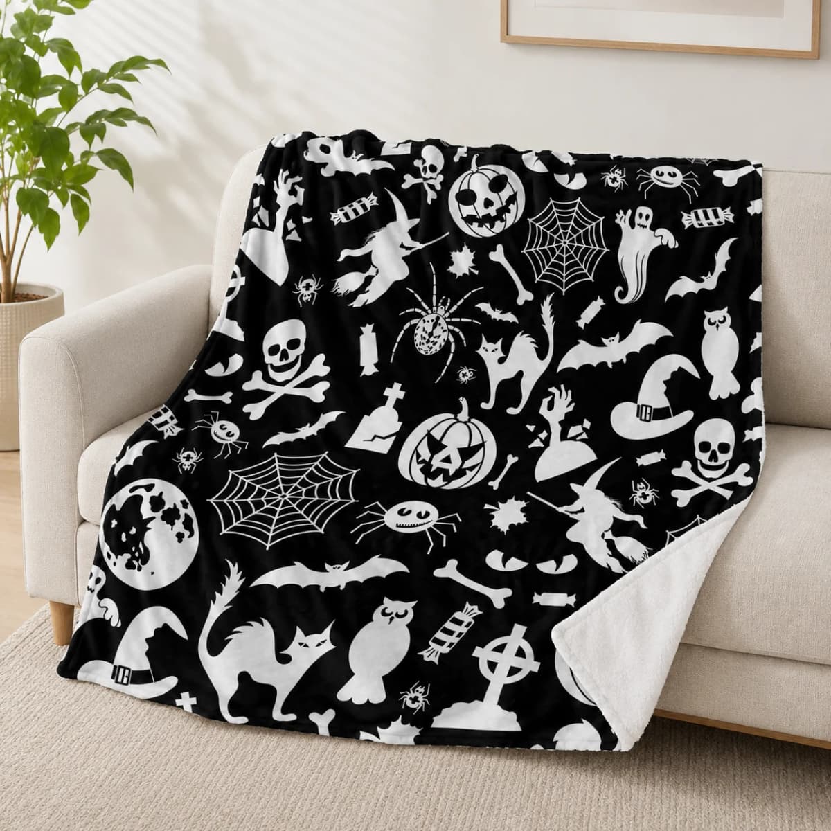 Halloween-themed blanket, 50x60 inches, graffiti blanket, soft and comfortable flannel blanket, paintable blanket, adult blanket, washable.
