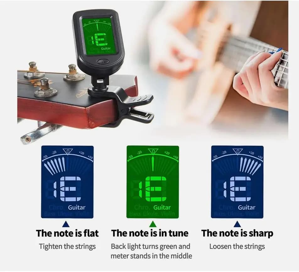 Guitar Tuner Rotatable Clip-on Tuner LCD Display For Multifunction-Instrument-Tuner Acoustic Guitar Bass Ukulele Guitar Accessories