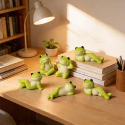 6Pcs Cute Lazy Frog Figurines Set, Resin Miniature Frog Ornaments, Aesthetic Desk Decor for Workspace, Micro Landscape Accessories, Cottagecore Room Party Favors & DIY Craft Decor