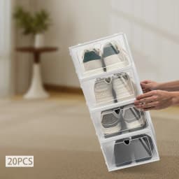 20PCS Foldable Heart-Shaped Shoe Box Transparent Plastic Shoes Storage Case DIY Dustproof Home Storage Container 23*33*14cm