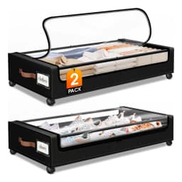 Underbed Storage with Wheels, 2Pack 60L Each Large Underbed Storage Containers Under Bed Shoe Storage for Clothes Blanket Book and Toys
