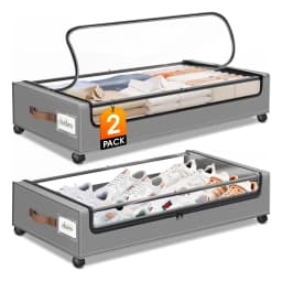 Underbed Storage with Wheels, 2Pack 60L Each Large Underbed Storage Containers Under Bed Shoe Storage for Clothes Blanket Book and Toys
