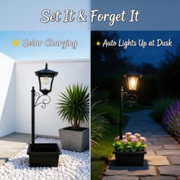 Solar Lamp Post Lights with Planter Box Outdoor, Waterproof Vintage Solar Lantern with Auto On/Off, Decorative LED Garden Light for Pathway Patio Porch