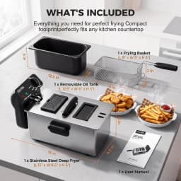 Electric Deep Fryer with Basket, 3.2QT Stainless Steel Countertop