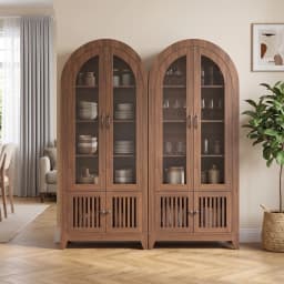 TCGBKAF Modern Farmhouse 68.9" Tall Arched Display Cabinet, Wooden Glass Door Pantry Cabinet with Adjustable Shelf for Living Room, Dining Room, Entryway Home Furniture