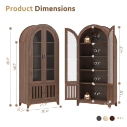 TCGBKAF Modern Farmhouse 68.9" Tall Arched Display Cabinet, Wooden Glass Door Pantry Cabinet with Adjustable Shelf for Living Room, Dining Room, Entryway Home Furniture