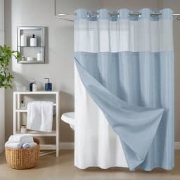No Hook Shower Curtain With Snap In Fabric Liner, Waffle Weave Heavy Duty Thick Shower Curtains With Mesh Top Window, Hotel Style Waterproof Bathroom Curtain Set, White Fall Decor Bathroom Decor