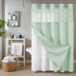 No Hook Shower Curtain With Snap In Fabric Liner, Waffle Weave Heavy Duty Thick Shower Curtains With Mesh Top Window, Hotel Style Waterproof Bathroom Curtain Set, White Fall Decor Bathroom Decor