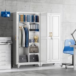 SteeLoong 71"H Metal Modern Armoire White Adult Wardrobe Cabinet with 2 Doors Hanging Rod and Adjustable Shelves