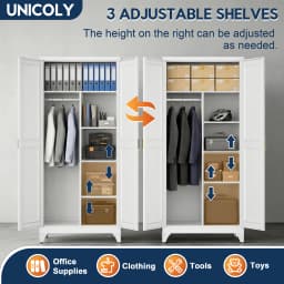 SteeLoong 71"H Metal Modern Armoire White Adult Wardrobe Cabinet with 2 Doors Hanging Rod and Adjustable Shelves