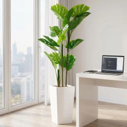 4.5FT Artificial Monstera Plant with White Tall Planter, Faux Tropical Evergreen Floor Plant, Decorative Indoor Tree for Living Room, Entryway, Porch & Office