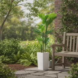 4.5FT Artificial Monstera Plant with White Tall Planter, Faux Tropical Evergreen Floor Plant, Decorative Indoor Tree for Living Room, Entryway, Porch & Office