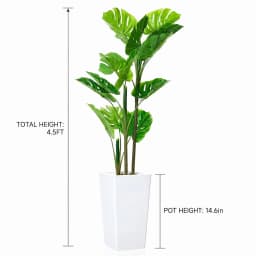 4.5FT Artificial Monstera Plant with White Tall Planter, Faux Tropical Evergreen Floor Plant, Decorative Indoor Tree for Living Room, Entryway, Porch & Office
