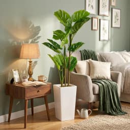 4.5FT Artificial Monstera Plant with White Tall Planter, Faux Tropical Evergreen Floor Plant, Decorative Indoor Tree for Living Room, Entryway, Porch & Office