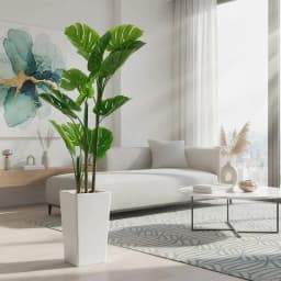 4.5FT Artificial Monstera Plant with White Tall Planter, Faux Tropical Evergreen Floor Plant, Decorative Indoor Tree for Living Room, Entryway, Porch & Office