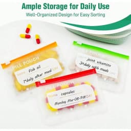 Waterproof Zipper Medicine Pouches Set, 14 Color Designs Weekly Organizer For Daily Supplement Storage