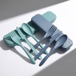 Zoyiancy 2 Set Portable Utensils With Case, Teal And Slate Blue Travel Spoon Fork Knife Lunch Flatware