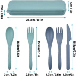 Zoyiancy 2 Set Portable Utensils With Case, Teal And Slate Blue Travel Spoon Fork Knife Lunch Flatware