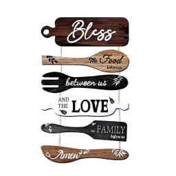 1 Set Prayer Bless The Food Before Us Wooden Hanging Sign, Farmhouse Kitchen Wall Decor, Rustic Cookware‑Shaped Wood Plaques for Warm Family Dinner Country Dining Room Wall Art,for Christian/Thanksgiving