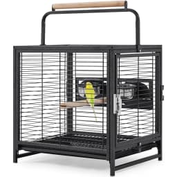 Portable Bird Cage, 19x15x25.5in, Wrought Iron, 2-in-1 Wooden Perch Handle, Removable Deep Tray, For Parakeets, Cockatiels, Budgies & Canaries,Outdoor Activity