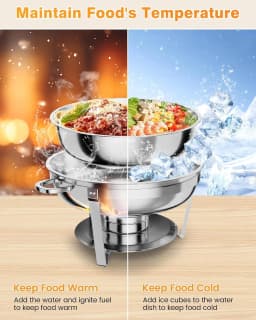 TacleeKii 2 4 6 Pack 5QT Round Chafing Dish Buffet Set With Glass Lids Stainless Steel Buffet Food Warmer Set with Serving Spoon & Tweezers for Party
