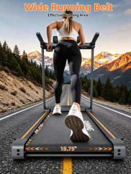 Folding Treadmill with 15‑Level Auto Incline 3.0HP Quiet Motor 0.6‑7.5MPH Speed 330LBS Capacity Wide Running Belt 8 Shock Absorbers Multi‑Function Handrail Cup Phone Holder Safety Key Heart Rate Monitor Home Indoor Walking Running Exercise Machine