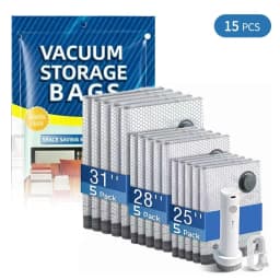 2026 Upgraded New X8 Cordless Travel Vacuum Storage Compression Bag Set 6/9/15Packs -Vacuum Bags for Travel with Rechargeable air Pump，for Luggage and Suitcase, Space Saver for Clothes and Clothing Travel Zipper Pouches