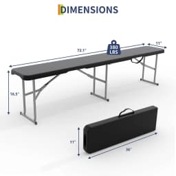1Pc/2Pcs Heavy-Duty 6FT Portable Folding Outdoor Bench – Durable HDPE Top, Steel Frame, Lightweight with Carry Handle – Weather Resistant, Collapsible Seating Long Bench for Picnic, Camping, Patio, Garden, Sports Events