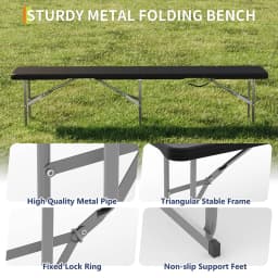 1Pc/2Pcs Heavy-Duty 6FT Portable Folding Outdoor Bench – Durable HDPE Top, Steel Frame, Lightweight with Carry Handle – Weather Resistant, Collapsible Seating Long Bench for Picnic, Camping, Patio, Garden, Sports Events