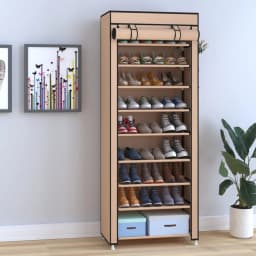 Large Capacity 10 Tier Shoe Rack Organizer with Dustproof Cover Space Saving 9 Grids Freestanding Shoe Storage Cabinet Adjustable Standing Shelf for Hallway Entryway Closet Home Furniture