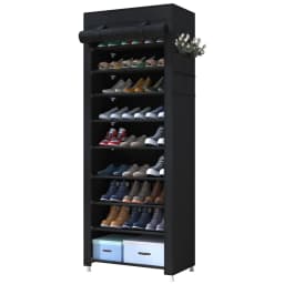 Large Capacity 10 Tier Shoe Rack Organizer with Dustproof Cover Space Saving 9 Grids Freestanding Shoe Storage Cabinet Adjustable Standing Shelf for Hallway Entryway Closet Home Furniture