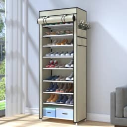 Large Capacity 10 Tier Shoe Rack Organizer with Dustproof Cover Space Saving 9 Grids Freestanding Shoe Storage Cabinet Adjustable Standing Shelf for Hallway Entryway Closet Home Furniture